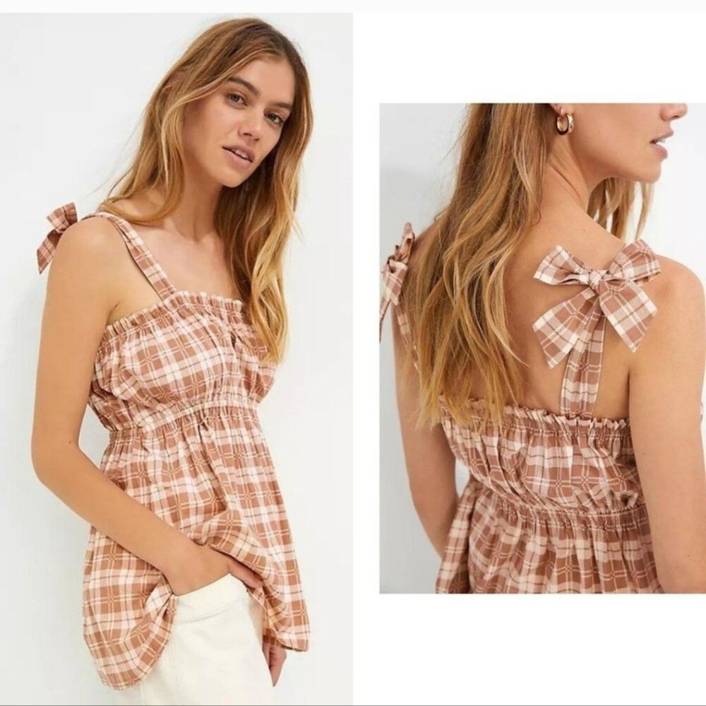 Anthropologie Faithfull The Brand Plaid Tie Strap Cami Tank Large